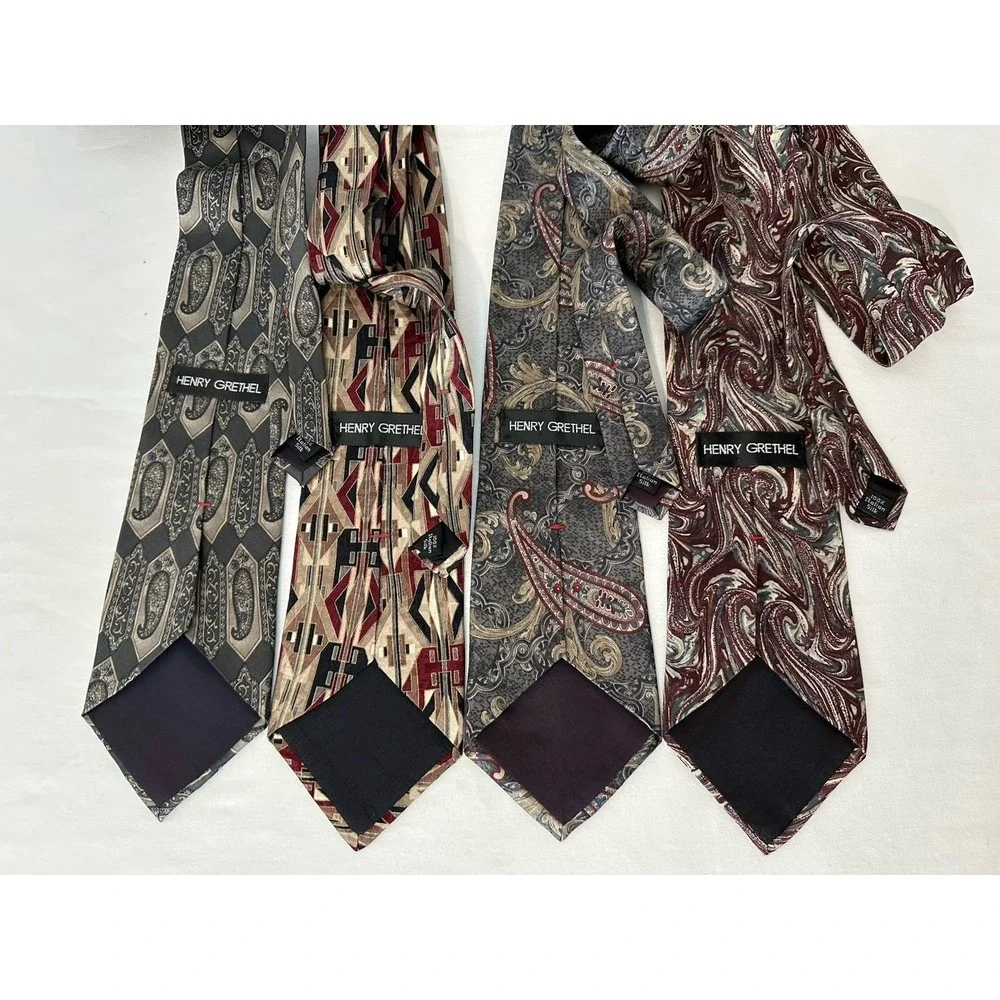 Vintage Lot‎ 4 Henry Grethel 100% Italian Silk Ties Made USA  Paisley  Abstract